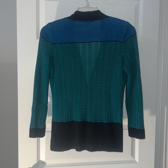 EXCLUSIVELY MISOOK VNeck Cardigan Turquoise Black Women's Size XS Y2K Career - Picture 9 of 14